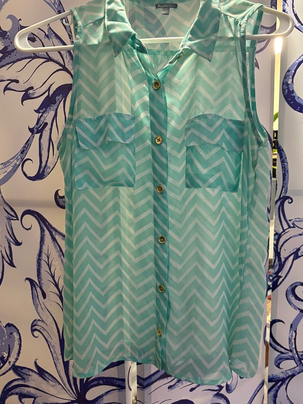 Charlotte Russe Mint Chevron Sleeveless Button-Up Blouse